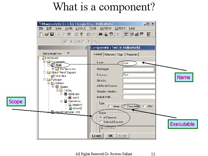 What is a component? Name Scope Executable All Rights Reserved-Dr. Reuven Gallant 53 