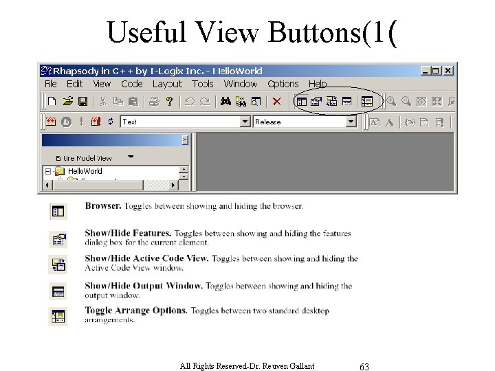 Useful View Buttons(1( All Rights Reserved-Dr. Reuven Gallant 63 