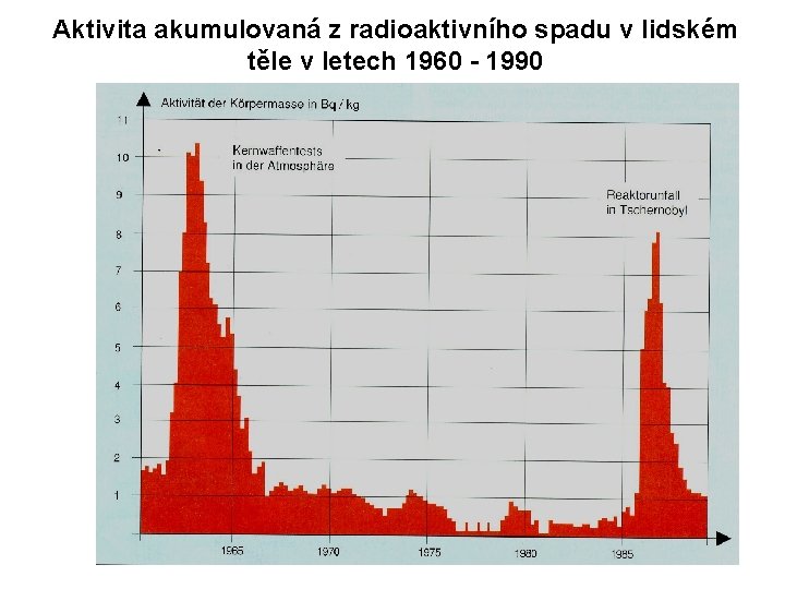 Aktivita akumulovaná z radioaktivního spadu v lidském těle v letech 1960 - 1990 B