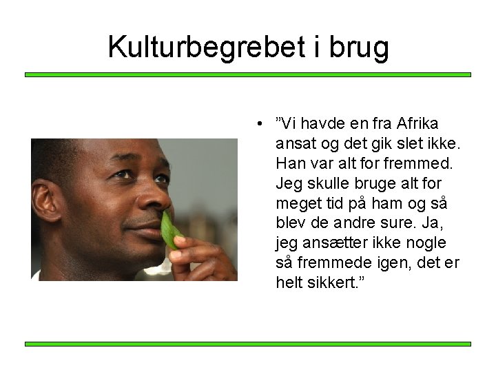 Kulturbegrebet i brug • ”Vi havde en fra Afrika ansat og det gik slet Kulturbegrebet i brug • ”Vi havde en fra Afrika ansat og det gik slet