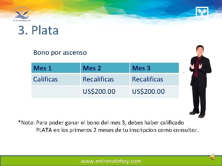3. Plata Bono por ascenso Mes 1 Calificas Mes 2 Recalificas Mes 3 Recalificas 3. Plata Bono por ascenso Mes 1 Calificas Mes 2 Recalificas Mes 3 Recalificas