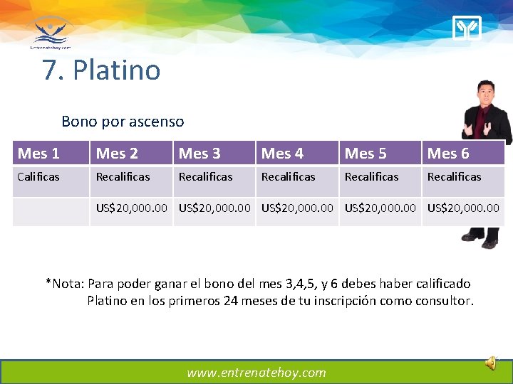 7. Platino Bono por ascenso Mes 1 Mes 2 Mes 3 Mes 4 Mes 7. Platino Bono por ascenso Mes 1 Mes 2 Mes 3 Mes 4 Mes