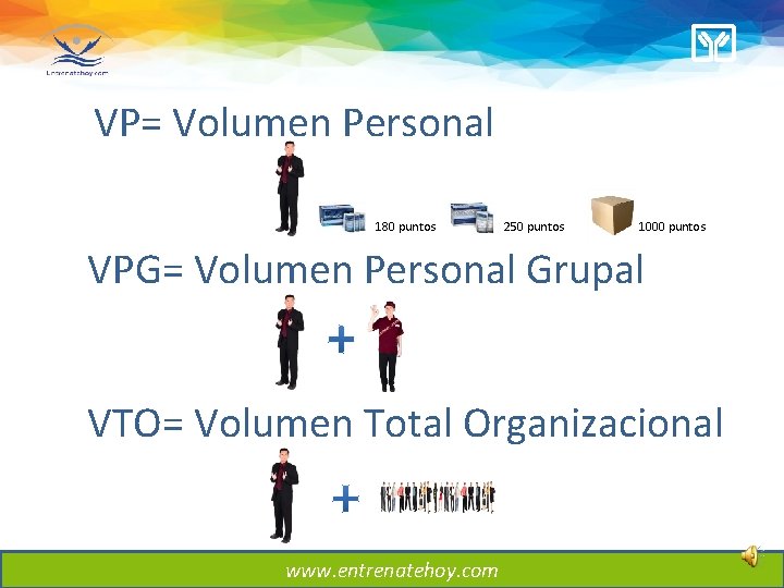VP= Volumen Personal 180 puntos 250 puntos 1000 puntos VPG= Volumen Personal Grupal VTO= VP= Volumen Personal 180 puntos 250 puntos 1000 puntos VPG= Volumen Personal Grupal VTO=
