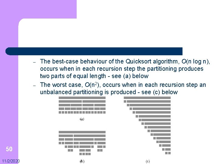 – – 50 11/2/2020 The best-case behaviour of the Quicksort algorithm, O(n log n),