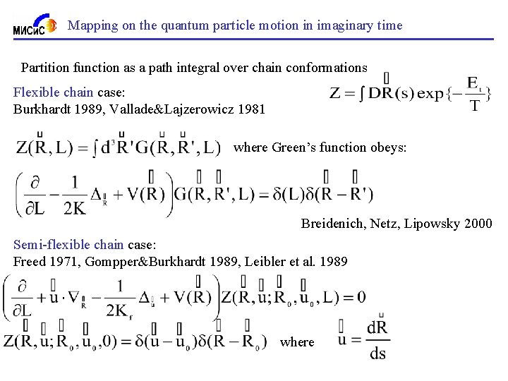 Mapping on the quantum particle motion in imaginary time Partition function as a path