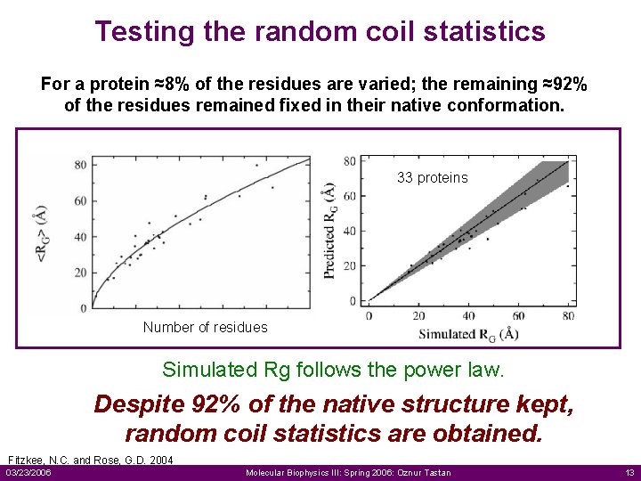 Testing the random coil statistics For a protein ≈8% of the residues are varied;