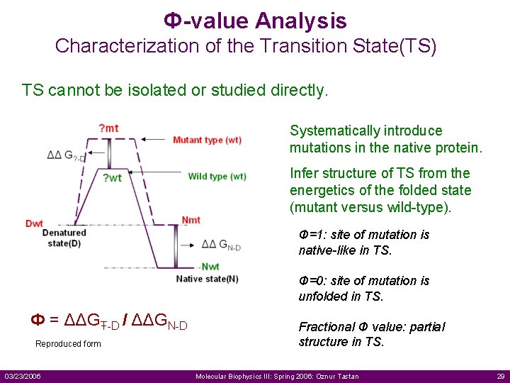 Ф-value Analysis Characterization of the Transition State(TS) TS cannot be isolated or studied directly.