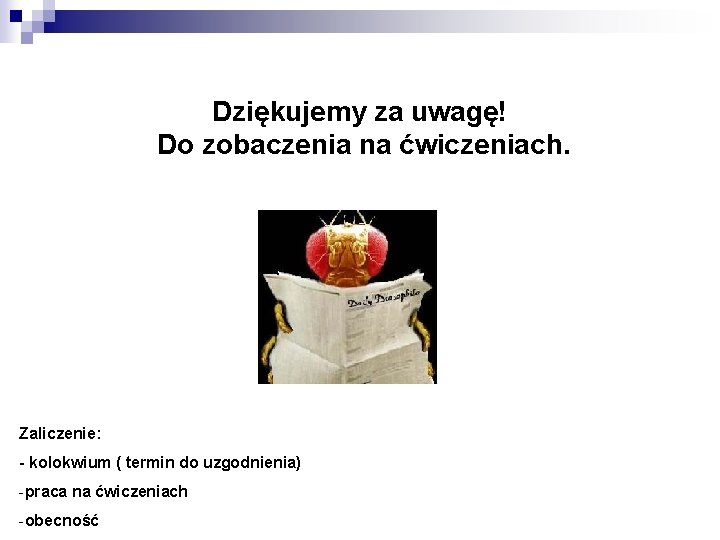 Dziękujemy za uwagę! Do zobaczenia na ćwiczeniach. Zaliczenie: - kolokwium ( termin do uzgodnienia)