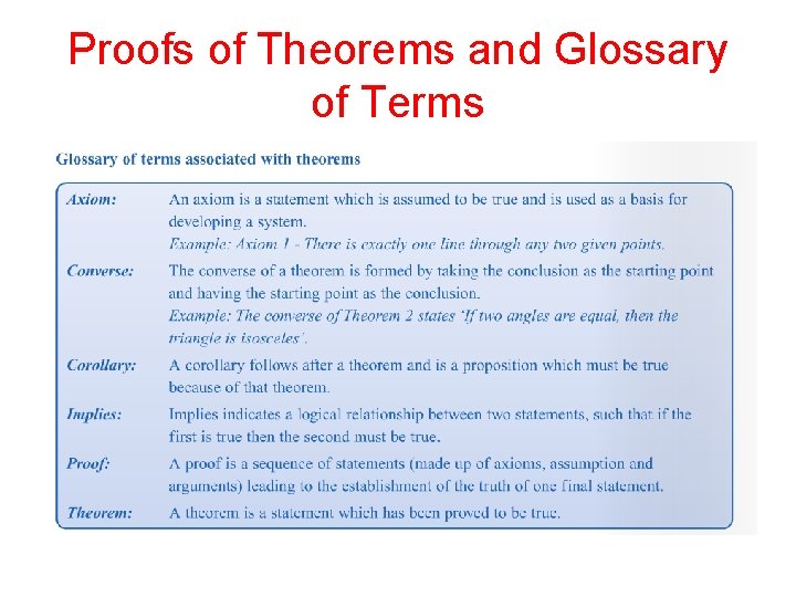 Proofs of Theorems and Glossary of Terms 