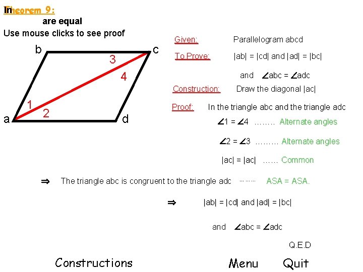 Theorem In 9: are equal Use mouse clicks to see proof b c 3