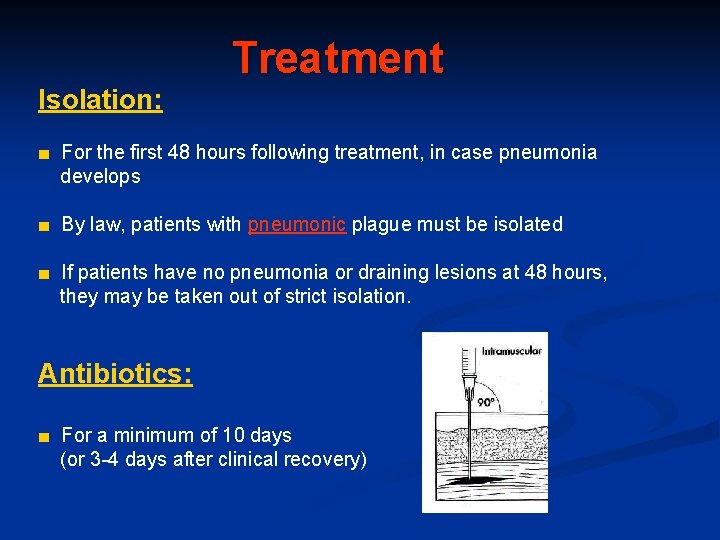 Treatment Isolation: ■ For the first 48 hours following treatment, in case pneumonia develops