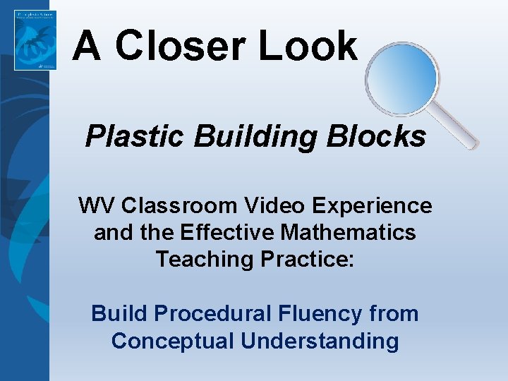 A Closer Look Plastic Building Blocks WV Classroom Video Experience and the Effective Mathematics