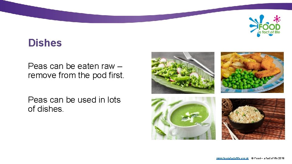 Dishes Peas can be eaten raw – remove from the pod first. Peas can