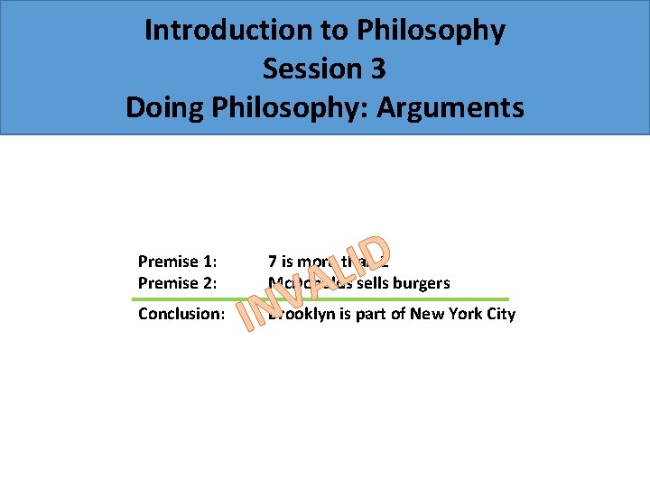 Introduction to Philosophy Session 3 Doing Philosophy: Arguments Premise 1: Premise 2: Conclusion: D