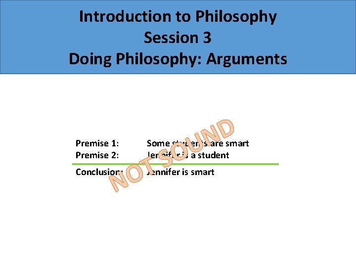 Introduction to Philosophy Session 3 Doing Philosophy: Arguments Premise 1: Premise 2: Conclusion: Some