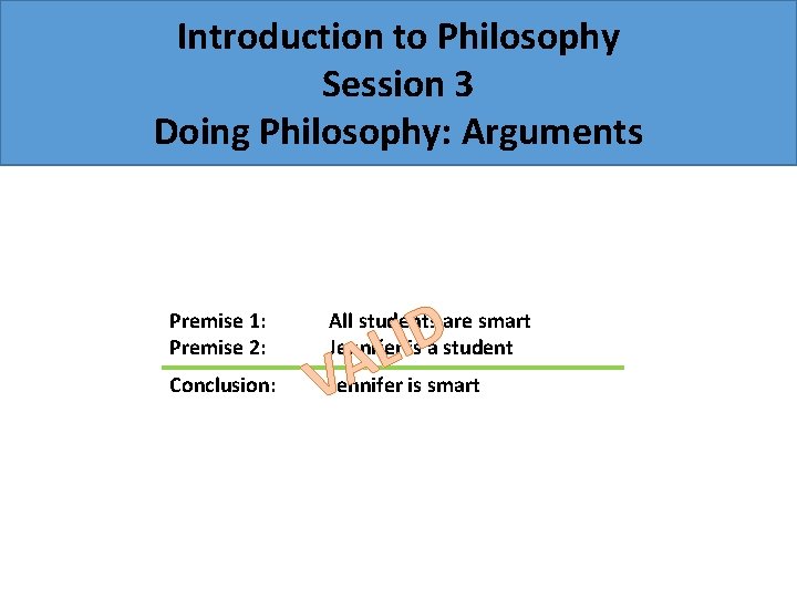 Introduction to Philosophy Session 3 Doing Philosophy: Arguments Premise 1: Premise 2: Conclusion: D