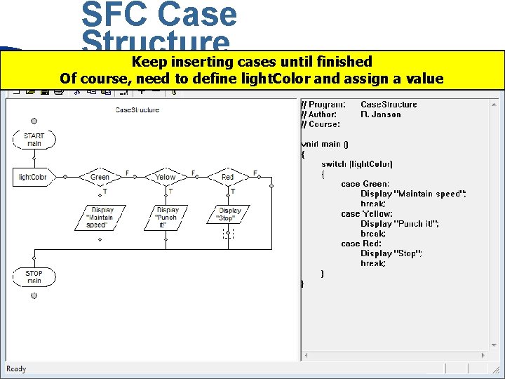SFC Case Structure Keep inserting cases until finished Of course, need to define light. SFC Case Structure Keep inserting cases until finished Of course, need to define light.