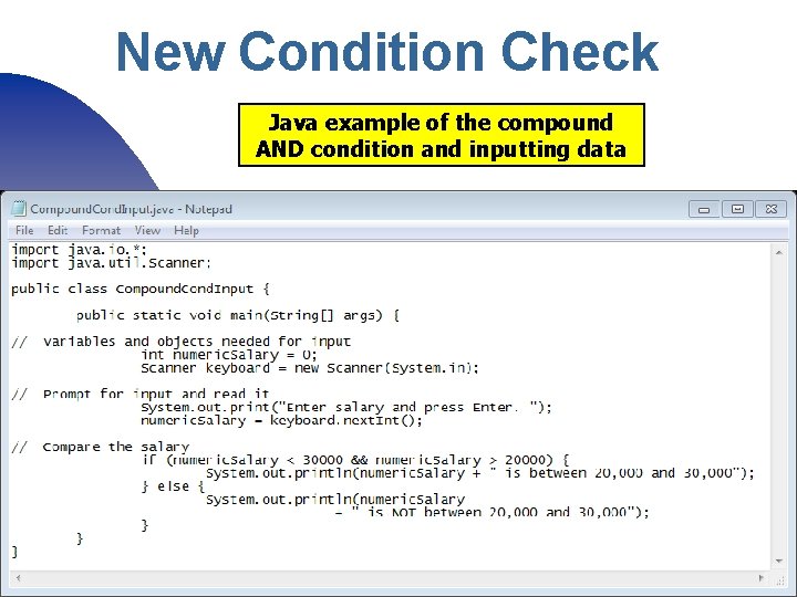 New Condition Check Java example of the compound AND condition and inputting data 63 New Condition Check Java example of the compound AND condition and inputting data 63