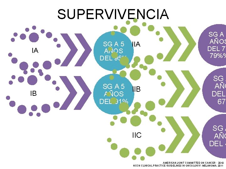 SUPERVIVENCIA IA IB SG A 5 IIA AÑOS DEL 95% SG A 5 IIB