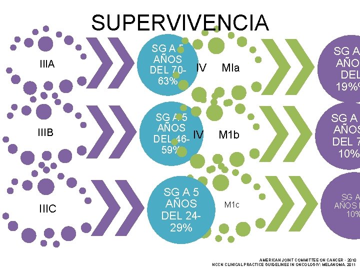 SUPERVIVENCIA IIIA SG A 5 AÑOS DEL 70 - IV 63% IIIB SG A