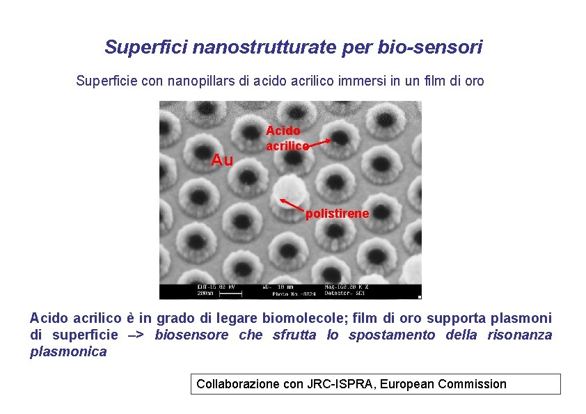 Superfici nanostrutturate per bio-sensori Superficie con nanopillars di acido acrilico immersi in un film