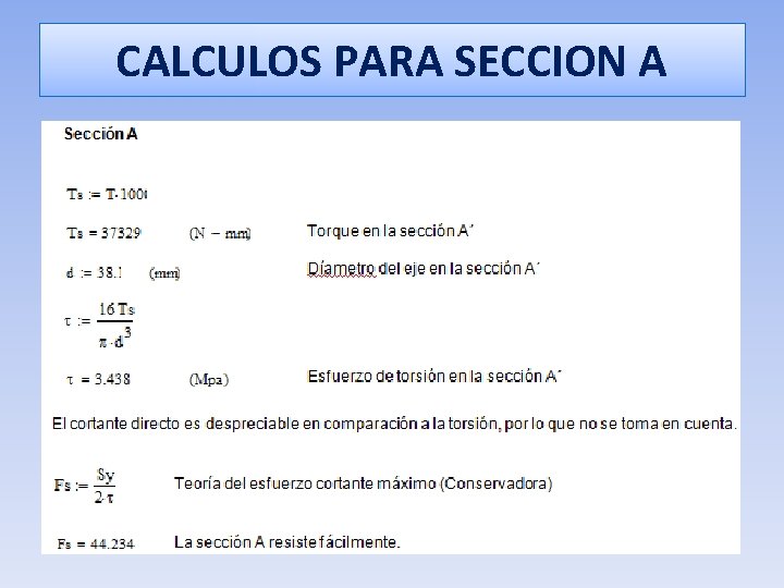 CALCULOS PARA SECCION A 