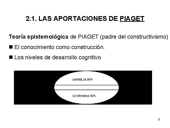 2. 1. LAS APORTACIONES DE PIAGET Teoría epistemológica de PIAGET (padre del constructivismo) El