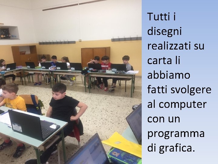 Tutti i disegni realizzati su carta li abbiamo fatti svolgere al computer con un