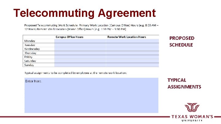 Telecommuting Agreement PROPOSED SCHEDULE TYPICAL ASSIGNMENTS 