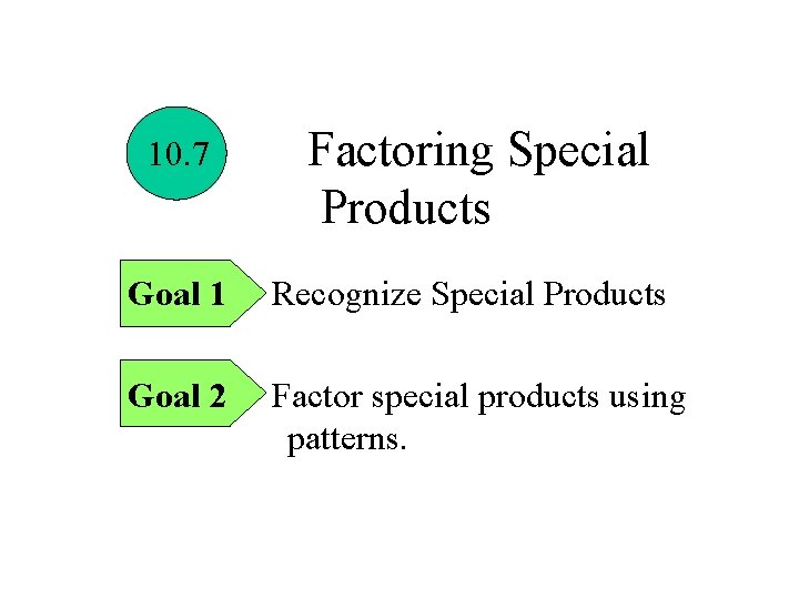 10. 7 Factoring Special Products Goal 1 Recognize Special Products Goal 2 Factor special