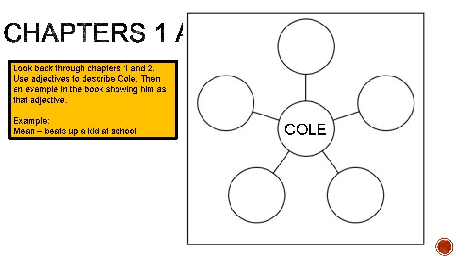 Look back through chapters 1 and 2. Use adjectives to describe Cole. Then an