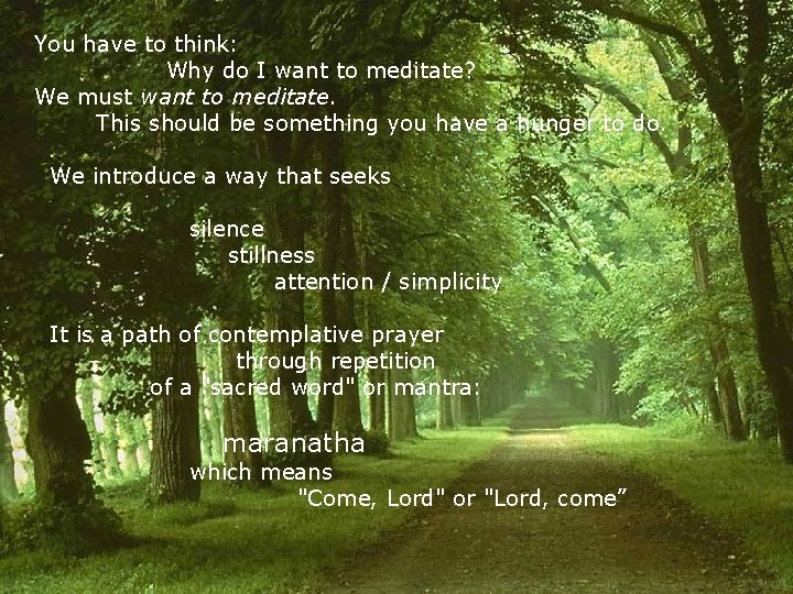 You have to think: Why do I want to meditate? We must want to You have to think: Why do I want to meditate? We must want to