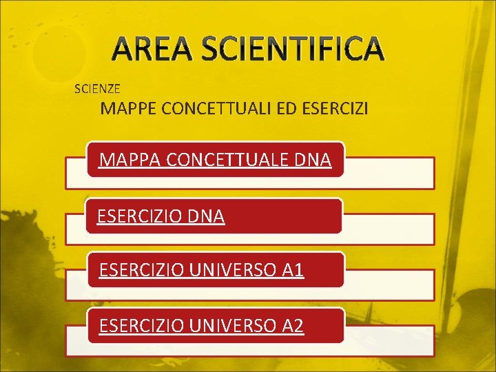 AREA SCIENTIFICA SCIENZE MAPPE CONCETTUALI ED ESERCIZI MAPPA CONCETTUALE DNA ESERCIZIO UNIVERSO A 1