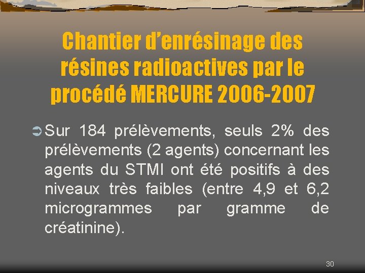 Chantier d’enrésinage des résines radioactives par le procédé MERCURE 2006 -2007 Ü Sur 184