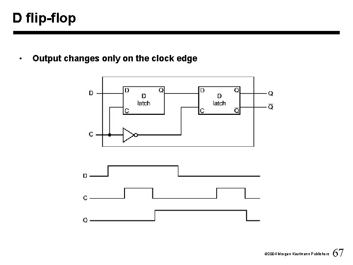 D flip-flop • Output changes only on the clock edge Ó 2004 Morgan Kaufmann