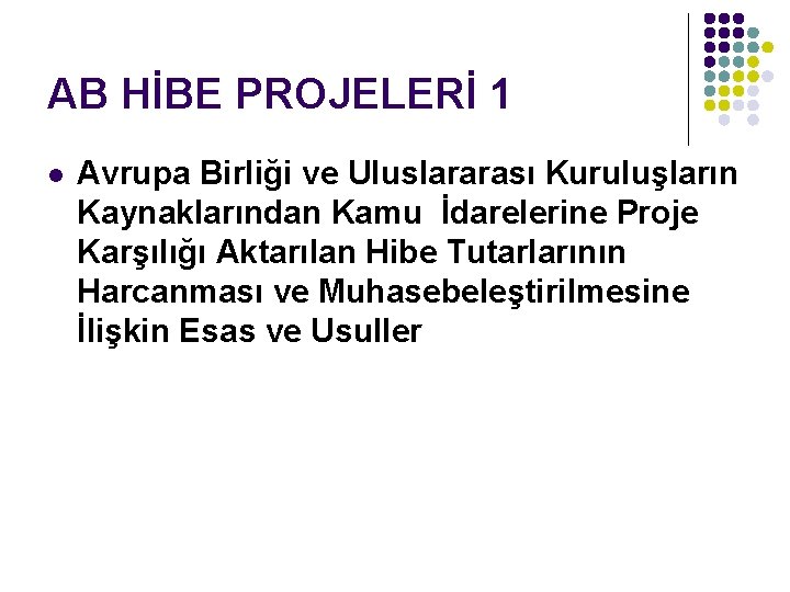 AB HİBE PROJELERİ 1 l Avrupa Birliği ve Uluslararası Kuruluşların Kaynaklarından Kamu İdarelerine Proje AB HİBE PROJELERİ 1 l Avrupa Birliği ve Uluslararası Kuruluşların Kaynaklarından Kamu İdarelerine Proje