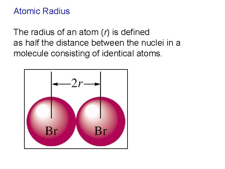 Atomic Radius The radius of an atom (r) is defined as half the distance