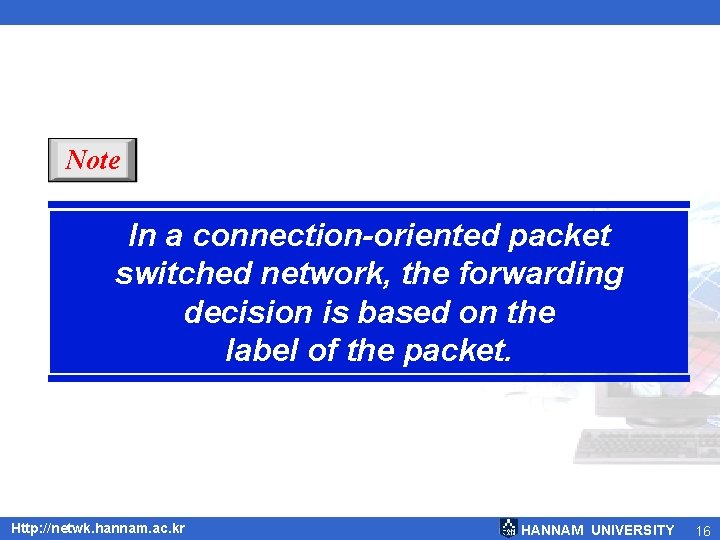 Note In a connection-oriented packet switched network, the forwarding decision is based on the