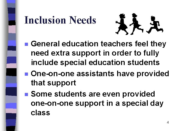 Inclusion Needs n n n General education teachers feel they need extra support in