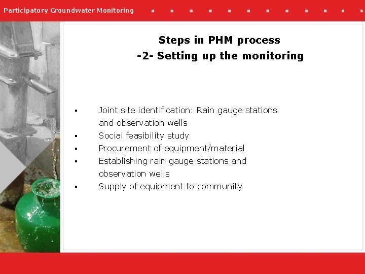 Participatory Groundwater Monitoring Steps in PHM process -2 - Setting up the monitoring §