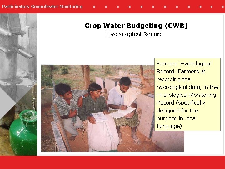 Participatory Groundwater Monitoring Crop Water Budgeting (CWB) Hydrological Record Farmers’ Hydrological Record: Farmers at