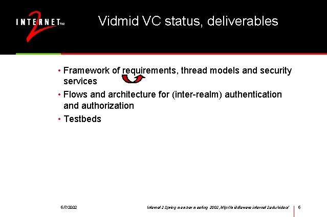 Vidmid VC status, deliverables • Framework of requirements, thread models and security services •