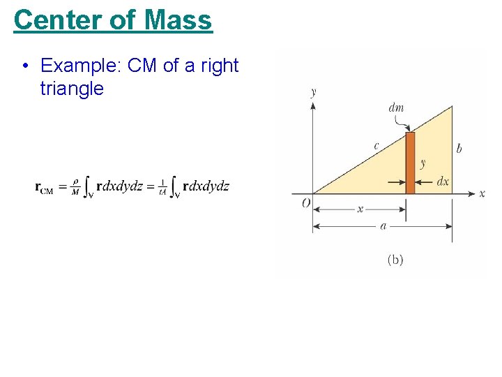Center of Mass • Example: CM of a right triangle Center of Mass • Example: CM of a right triangle
