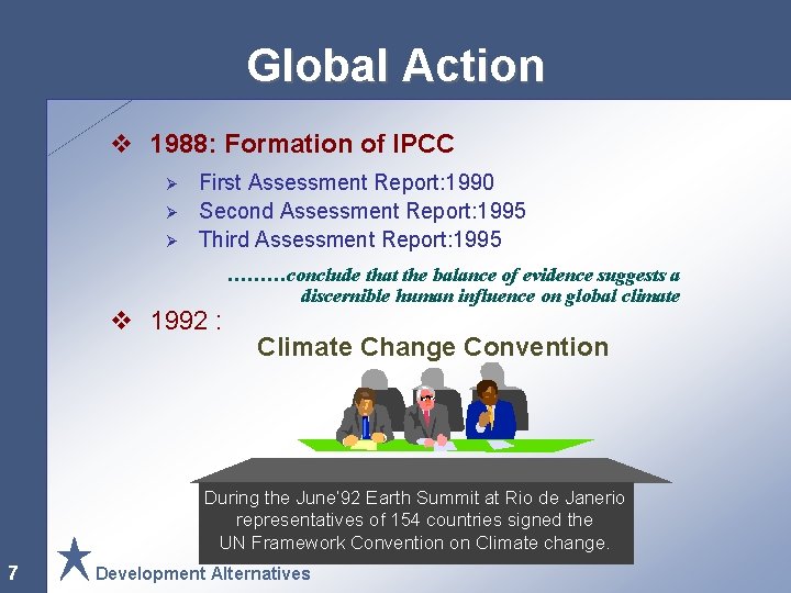 Global Action v 1988: Formation of IPCC Ø Ø Ø First Assessment Report: 1990