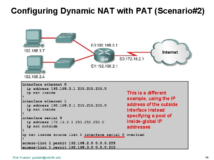 Configuring Dynamic NAT with PAT (Scenario#2) This is a different example, using the IP