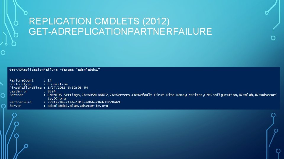 REPLICATION CMDLETS (2012) GET-ADREPLICATIONPARTNERFAILURE REPLICATION CMDLETS (2012) GET-ADREPLICATIONPARTNERFAILURE