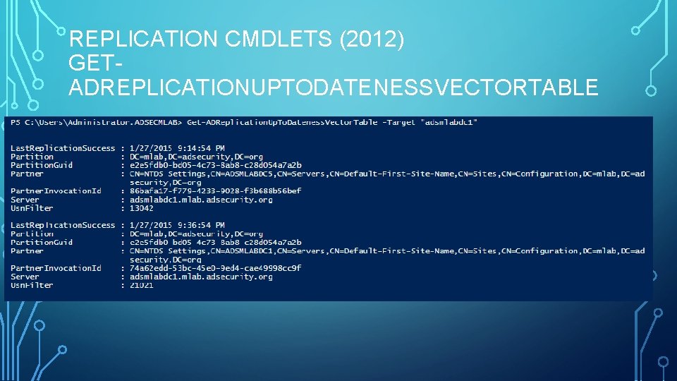 REPLICATION CMDLETS (2012) GETADREPLICATIONUPTODATENESSVECTORTABLE REPLICATION CMDLETS (2012) GETADREPLICATIONUPTODATENESSVECTORTABLE