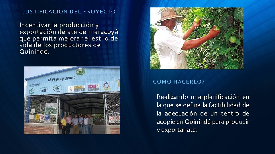 JUS TIFIC ACION D EL P ROYECTO Incentivar la producción y exportación de ate