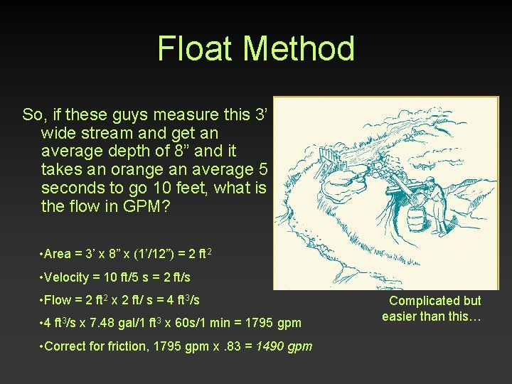 Float Method So, if these guys measure this 3’ wide stream and get an