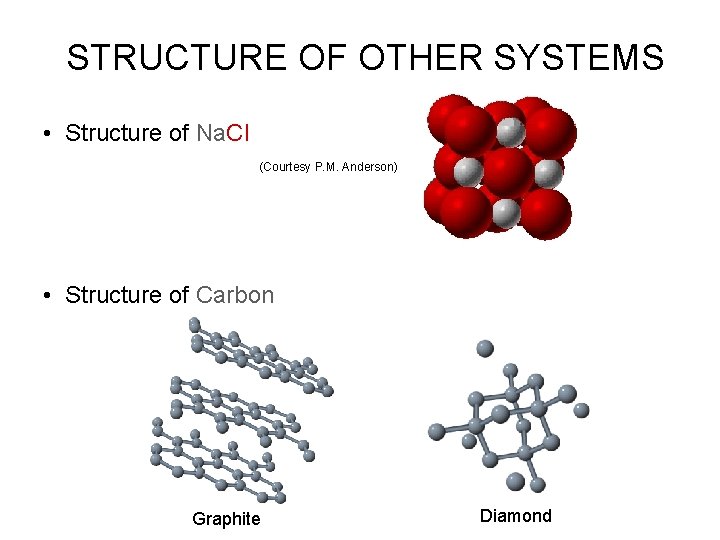 STRUCTURE OF OTHER SYSTEMS • Structure of Na. Cl (Courtesy P. M. Anderson) •